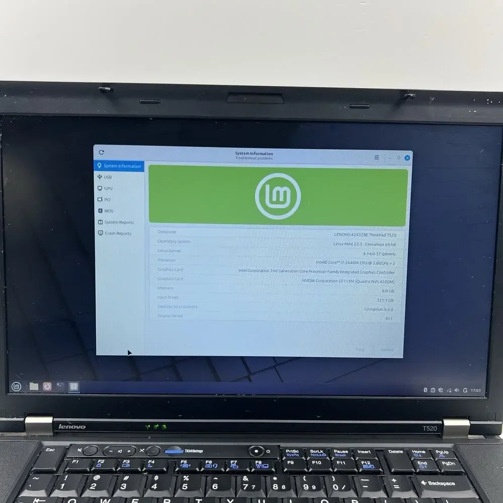 Lenovo ThinkPad T520 Intel i7-2640M 8GB 320GB HDD Linux Mint OS w/ Charger|ELP90
